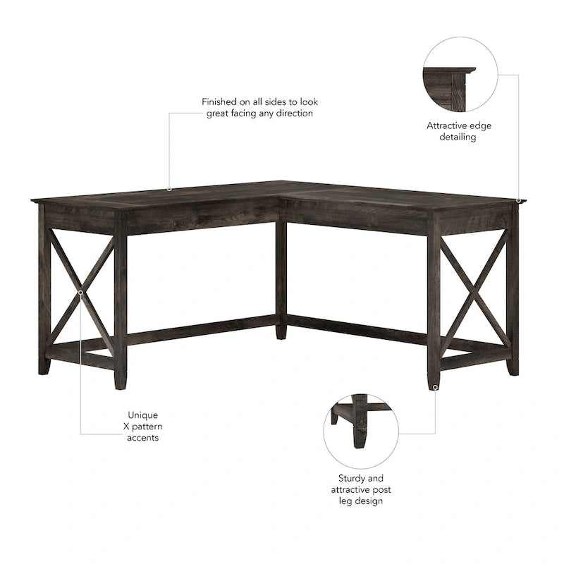 Bureau d'angle en L de 60 W pour bureau à domicile