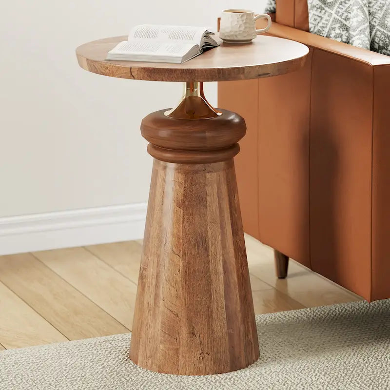 Table d'appoint sur pied en bois de manguier et métal