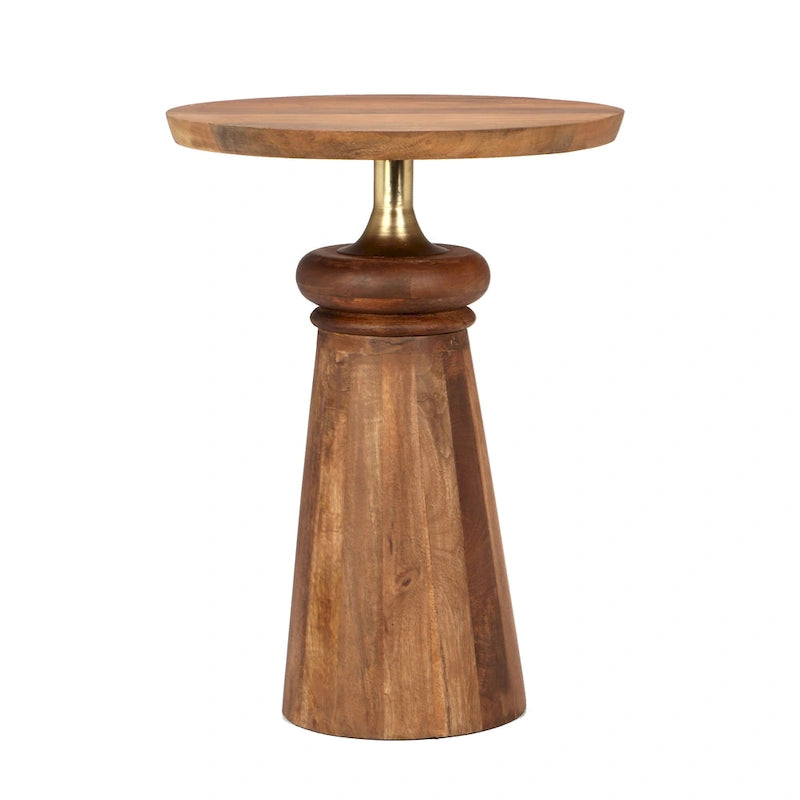 Table d'appoint sur pied en bois de manguier et métal