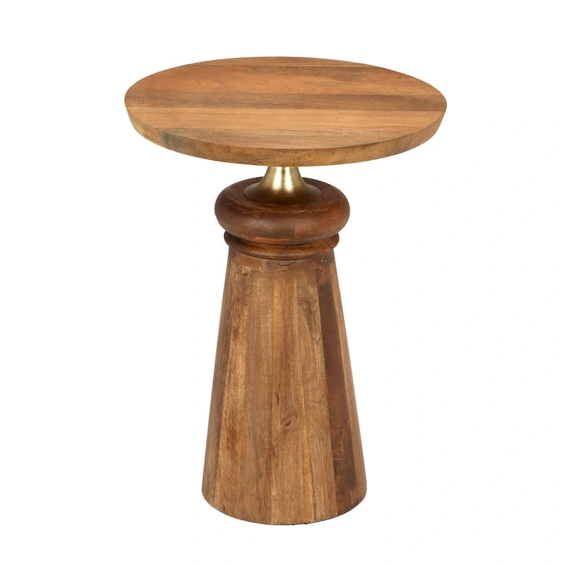 Table d'appoint sur pied en bois de manguier et métal