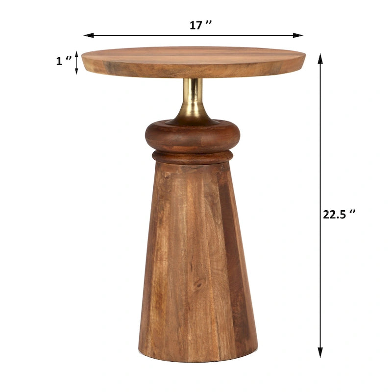 Table d'appoint sur pied en bois de manguier et métal