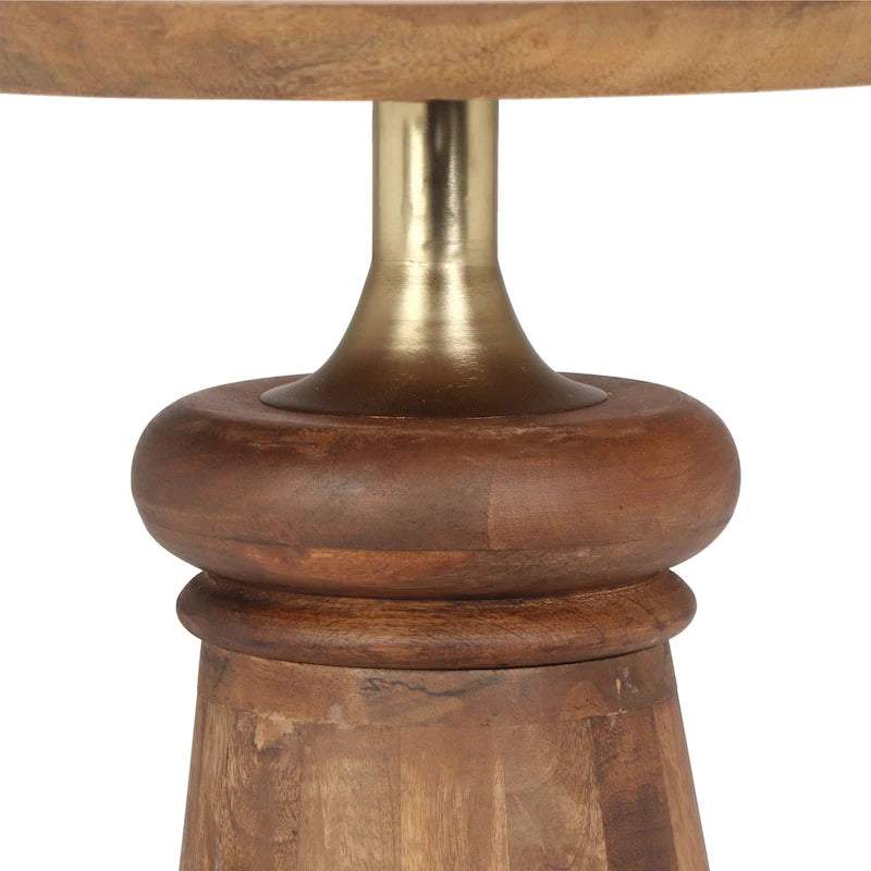 Table d'appoint sur pied en bois de manguier et métal