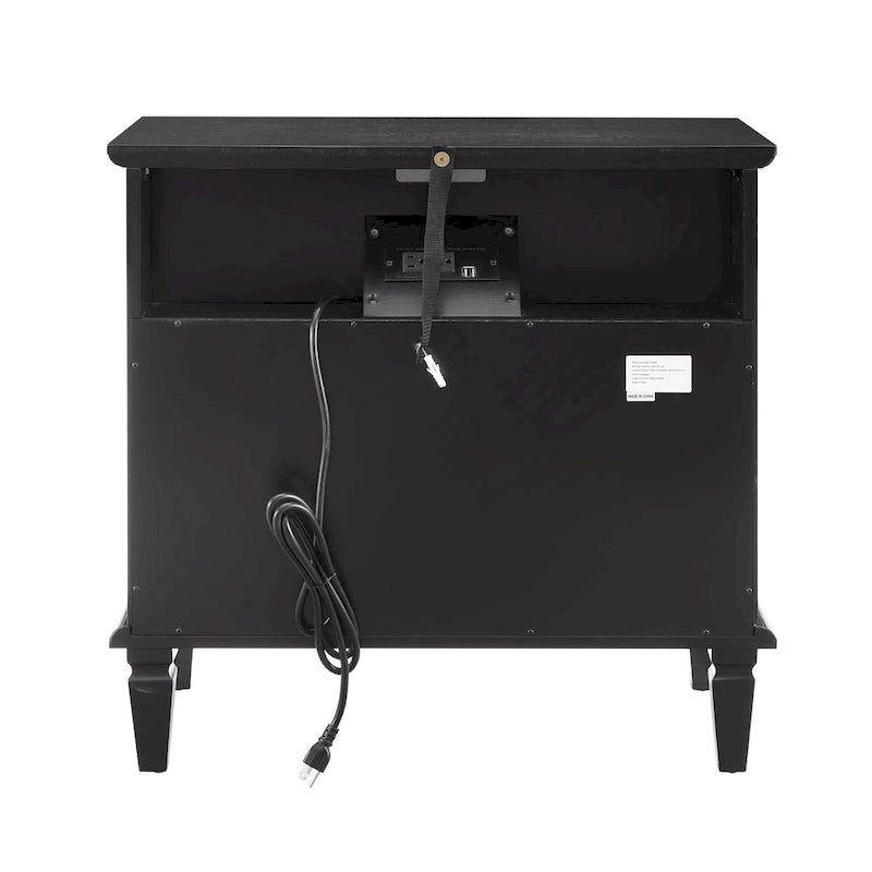 Table de chevet à 2 tiroirs avec étagère ouverte et station de charge – Table d'appoint de style rustique avec ports USB et prises électriques
