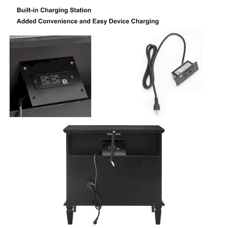 Table de chevet à 2 tiroirs avec étagère ouverte et station de charge – Table d'appoint de style rustique avec ports USB et prises électriques