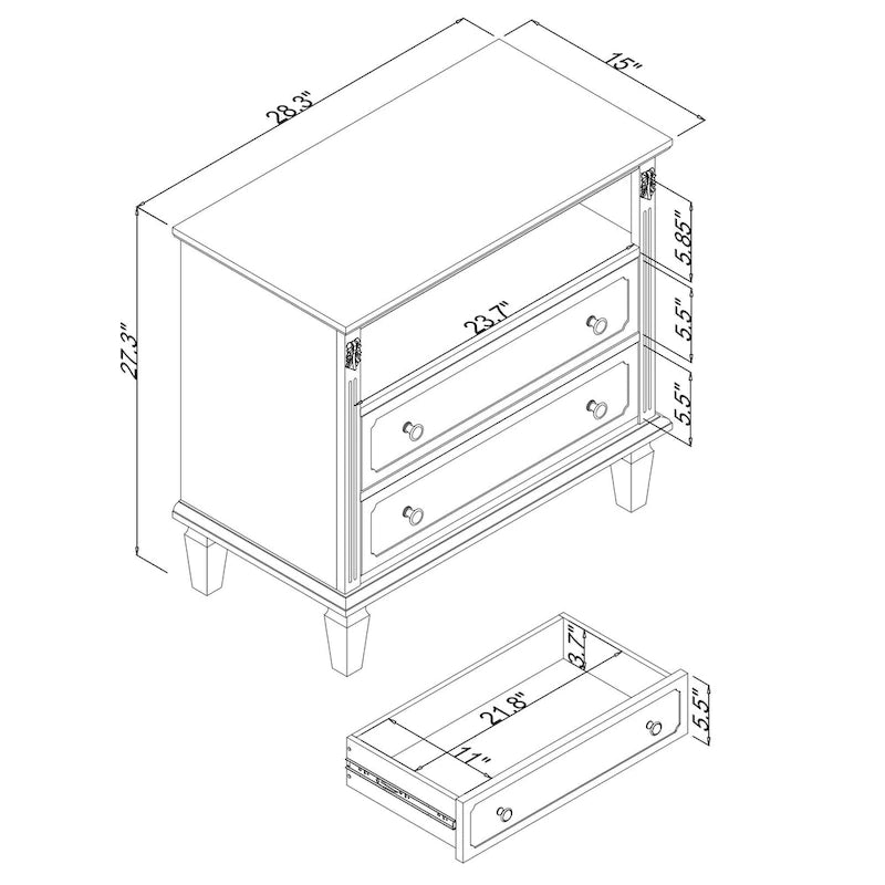 Table de chevet à 2 tiroirs avec étagère ouverte et station de charge – Table d'appoint de style rustique avec ports USB et prises électriques