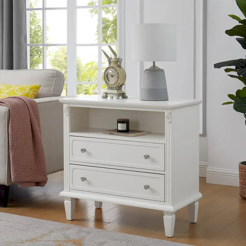 Table de chevet à 2 tiroirs avec étagère ouverte et station de charge – Table d'appoint de style rustique avec ports USB et prises électriques