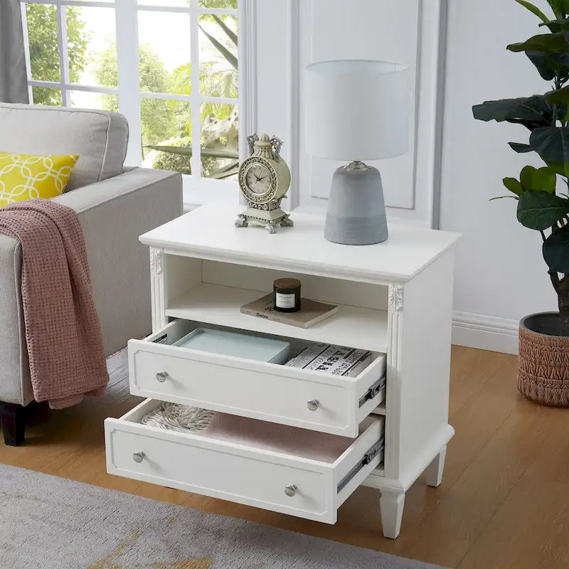 Table de chevet à 2 tiroirs avec étagère ouverte et station de charge – Table d'appoint de style rustique avec ports USB et prises électriques