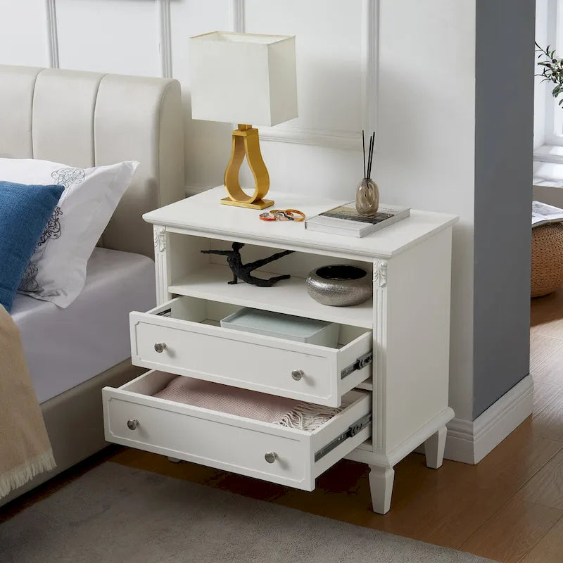 Table de chevet à 2 tiroirs avec étagère ouverte et station de charge – Table d'appoint de style rustique avec ports USB et prises électriques
