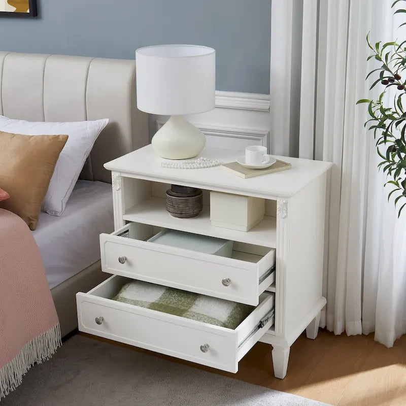 Table de chevet à 2 tiroirs avec étagère ouverte et station de charge – Table d'appoint de style rustique avec ports USB et prises électriques