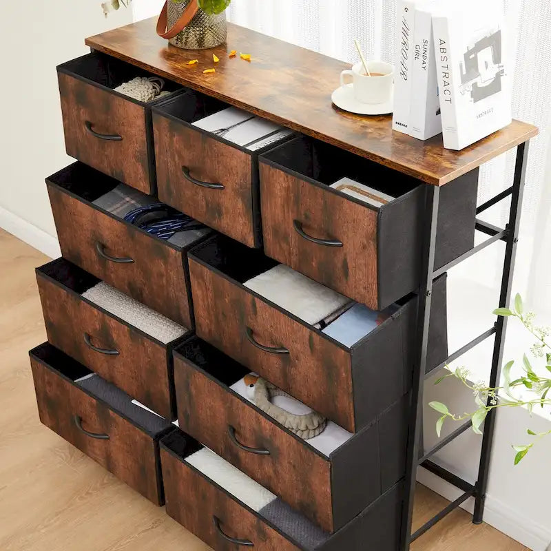Tour de rangement haute avec 9 tiroirs en tissu