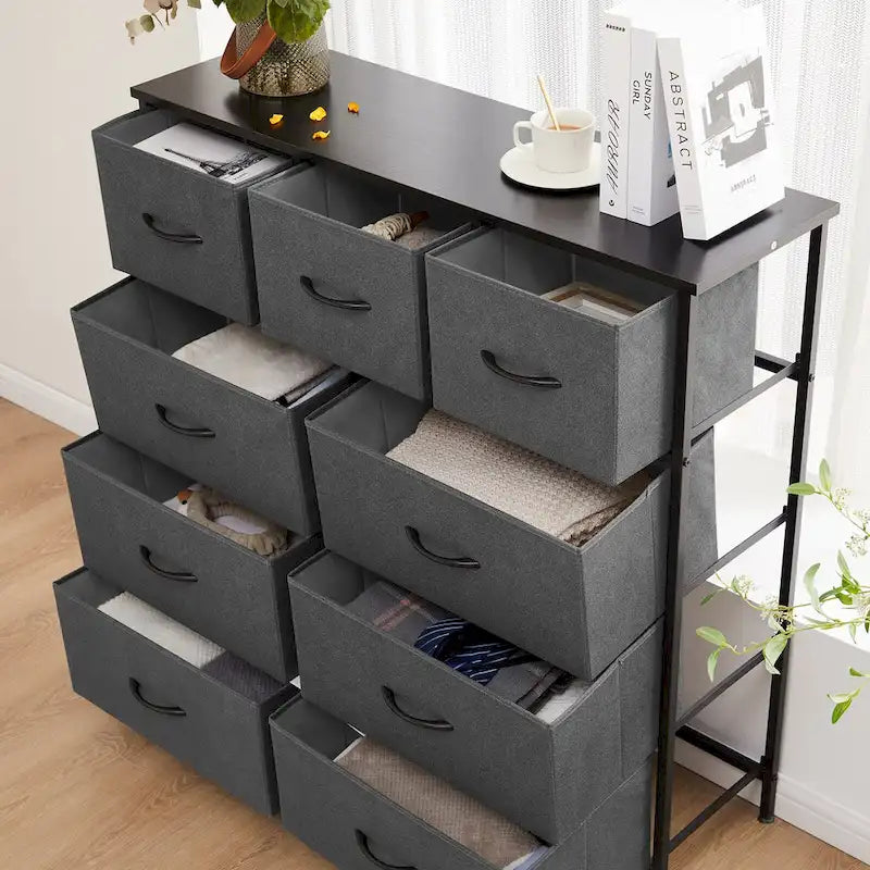 Tour de rangement haute avec 9 tiroirs en tissu