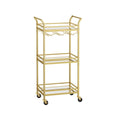 Desservant de bar moderne à 3 niveaux et compact avec étagères en miroir, roulettes verrouillables et support pour verres à vin - 11,8P x 18,4L x 36,2H