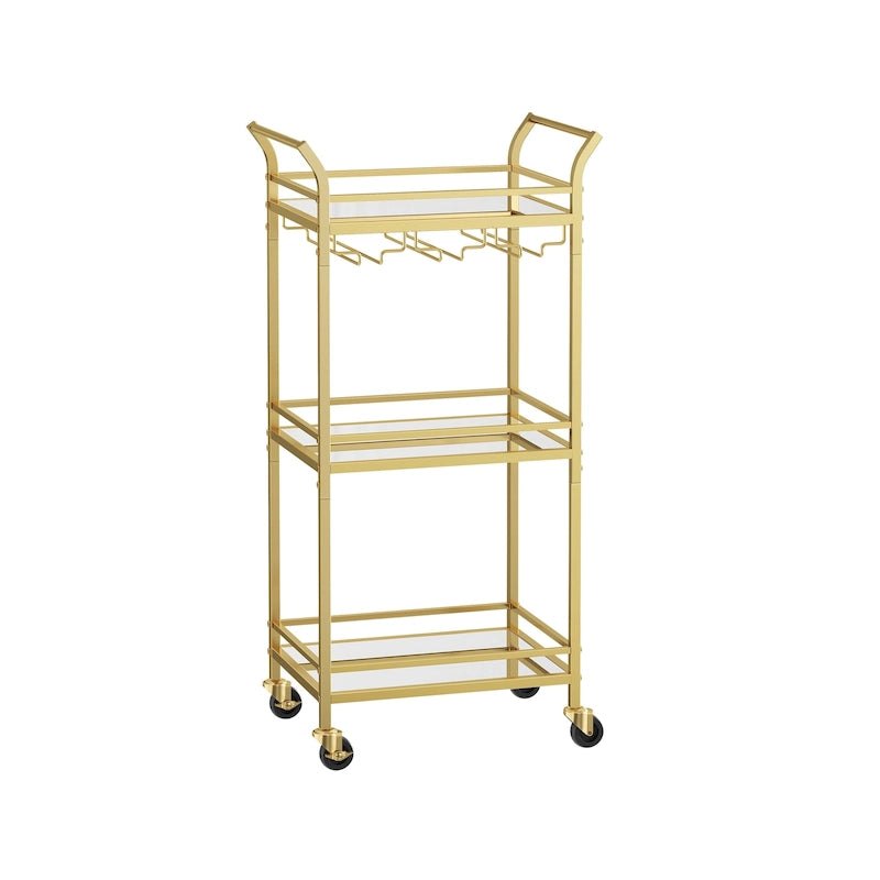 Desservant de bar moderne à 3 niveaux et compact avec étagères en miroir, roulettes verrouillables et support pour verres à vin - 11,8P x 18,4L x 36,2H