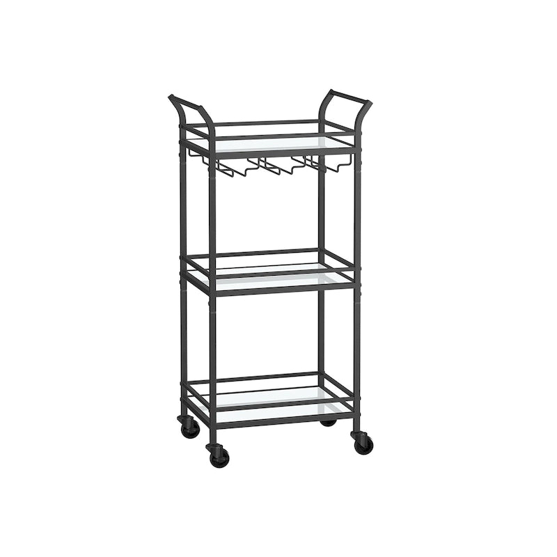 Desservant de bar moderne à 3 niveaux et compact avec étagères en miroir, roulettes verrouillables et support pour verres à vin - 11,8P x 18,4L x 36,2H