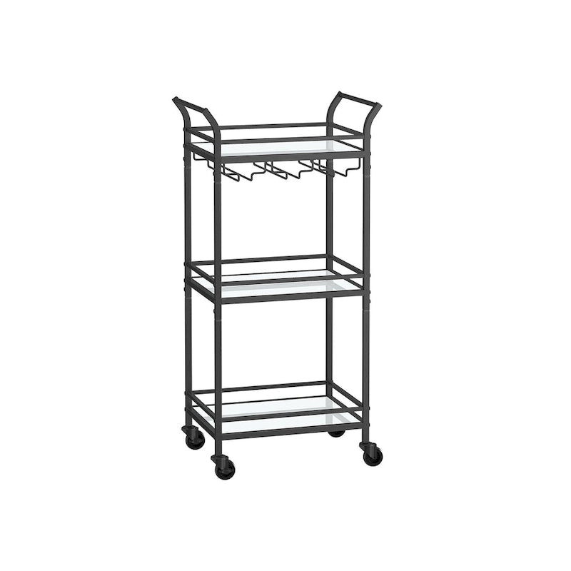 Desservant de bar moderne à 3 niveaux et compact avec étagères en miroir, roulettes verrouillables et support pour verres à vin - 11,8P x 18,4L x 36,2H
