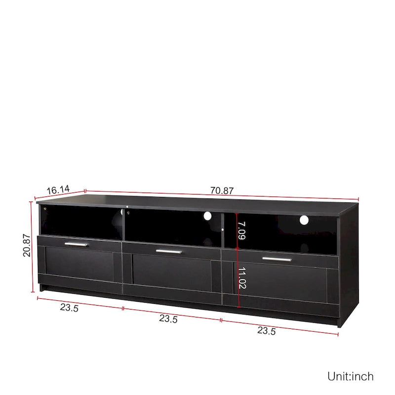 Meuble TV 70" avec rangement ouvert et tiroirs pour salon