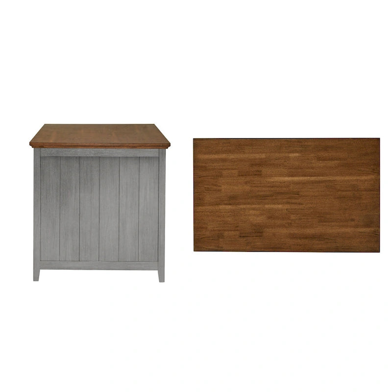 Îlot de cuisine extensible, finition antique bicolore, avec 3 tiroirs
