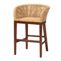 Tabouret de comptoir moderne bohème en rotin naturel et bois d'acacia