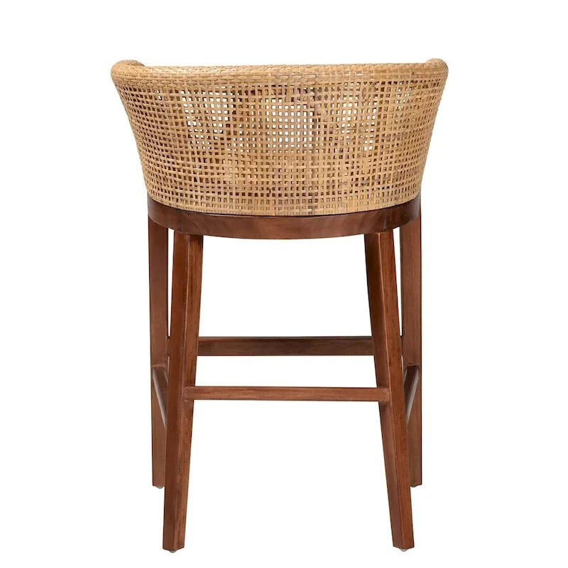 Tabouret de comptoir moderne bohème en rotin naturel et bois d'acacia