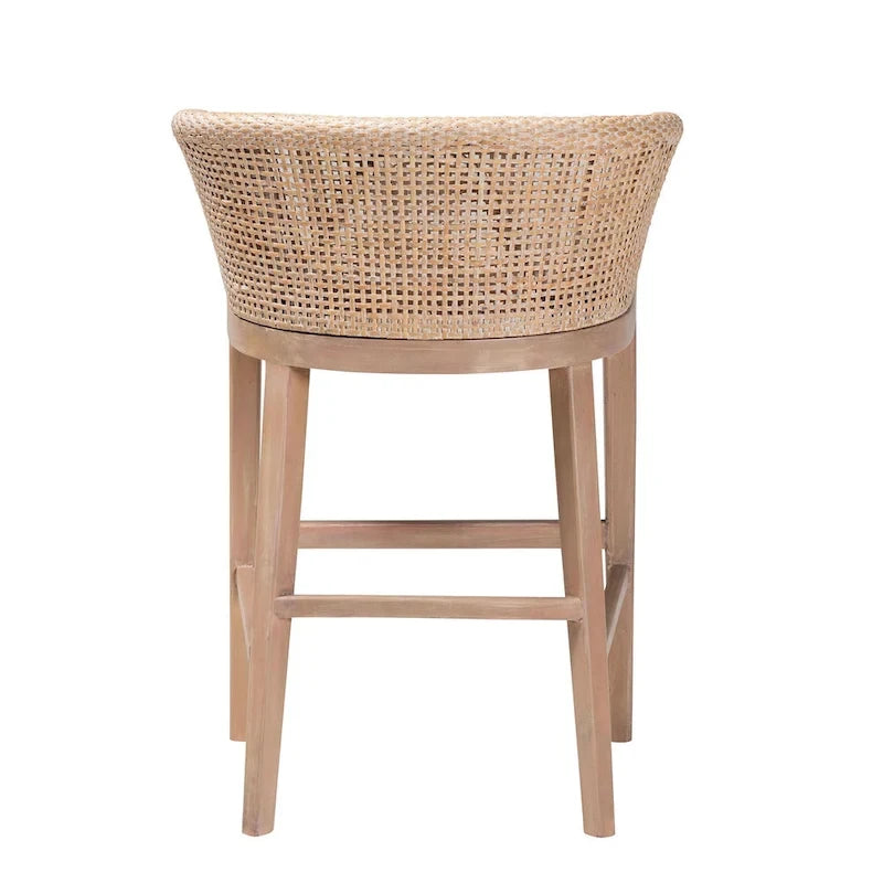Tabouret de comptoir moderne bohème en rotin naturel et bois d'acacia
