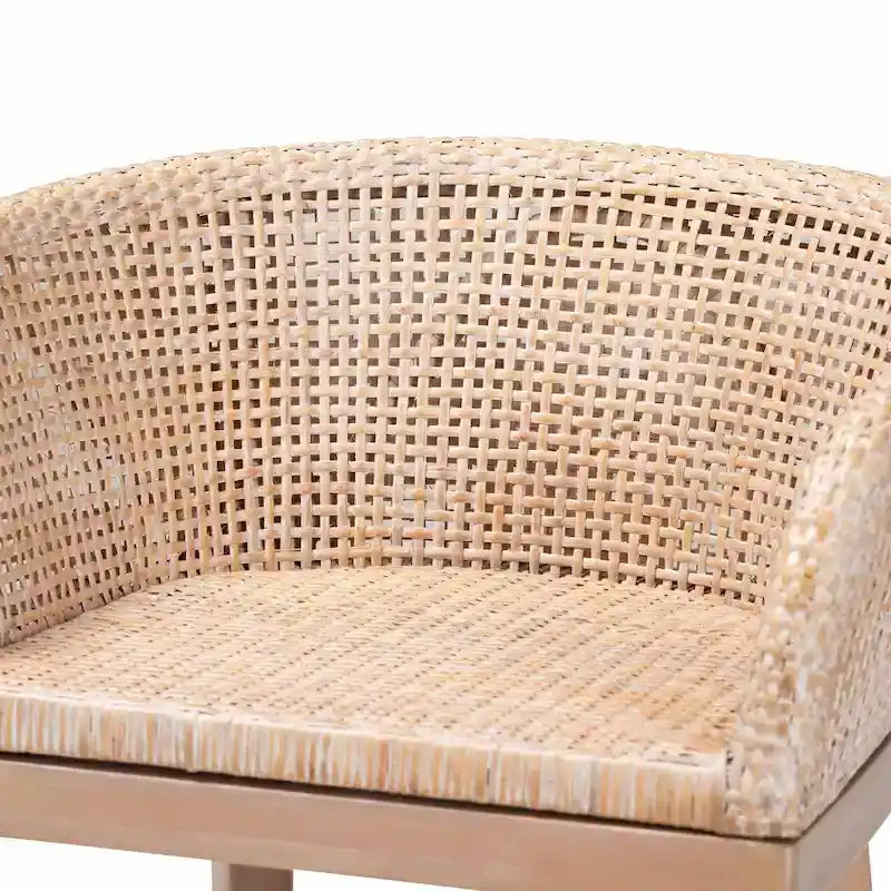 Tabouret de comptoir moderne bohème en rotin naturel et bois d'acacia