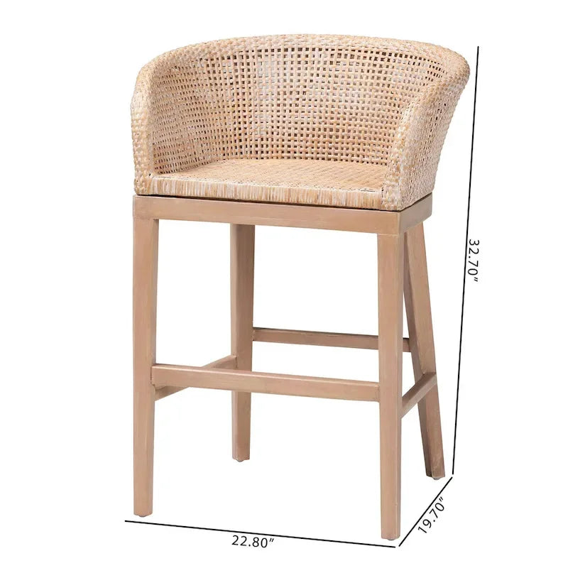 Tabouret de comptoir moderne bohème en rotin naturel et bois d'acacia