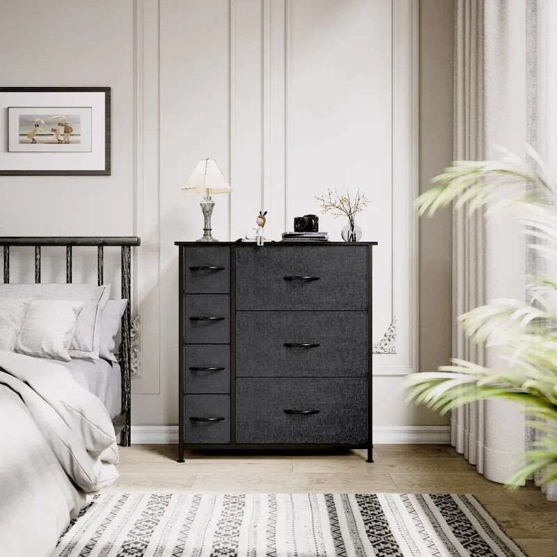 Tour de rangement à 7 tiroirs en tissu avec plateau en bois
