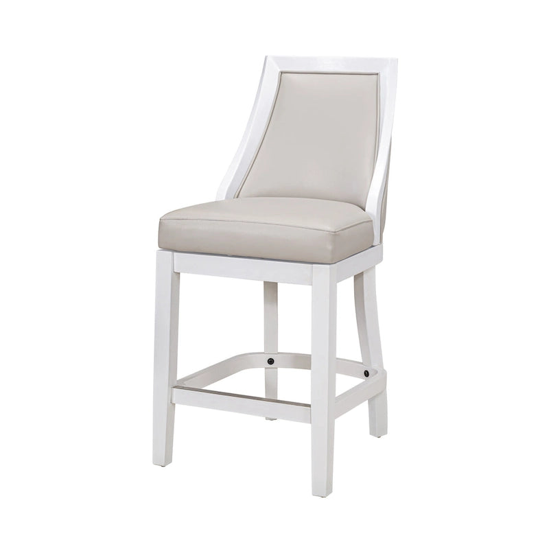 Tabouret de bar pivotant à haut dossier, blanc avec assise grise