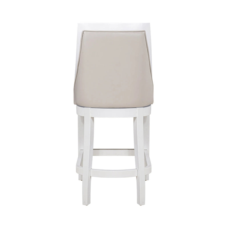 Tabouret de bar pivotant à haut dossier, blanc avec assise grise