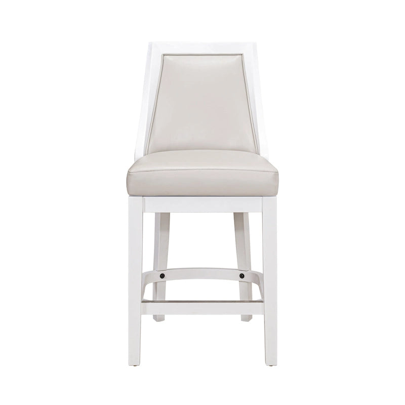 Tabouret de bar pivotant à haut dossier, blanc avec assise grise