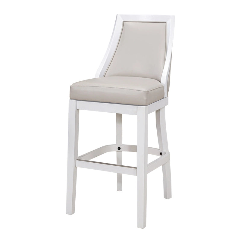 Tabouret de bar pivotant à haut dossier, blanc avec assise grise