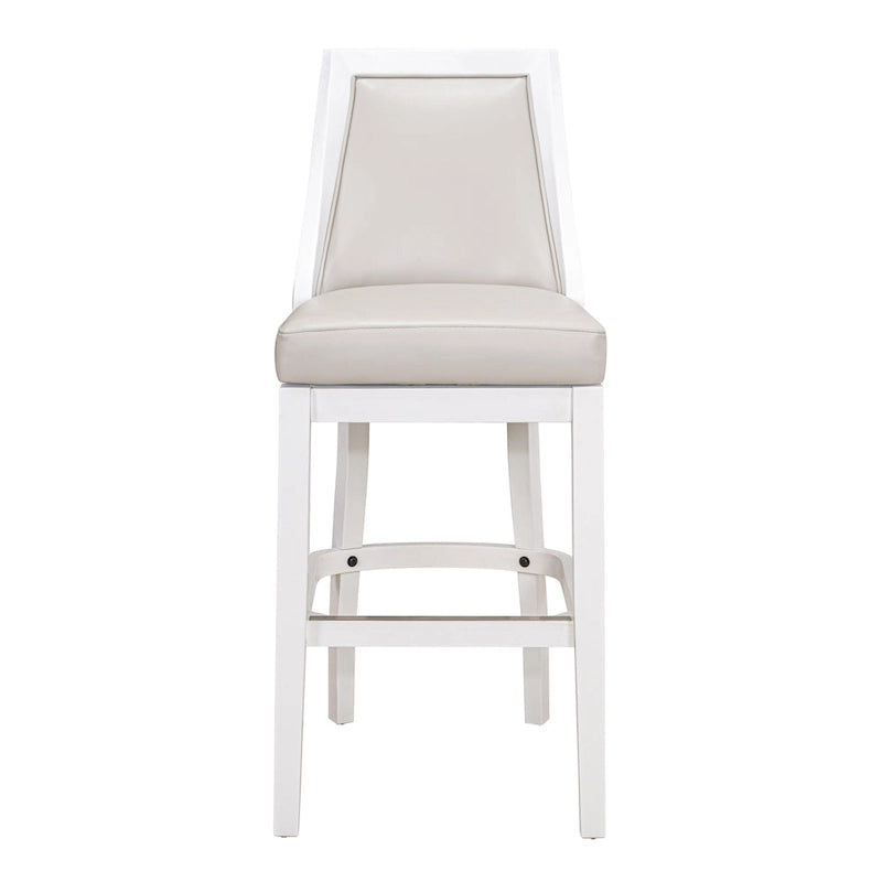 Tabouret de bar pivotant à haut dossier, blanc avec assise grise
