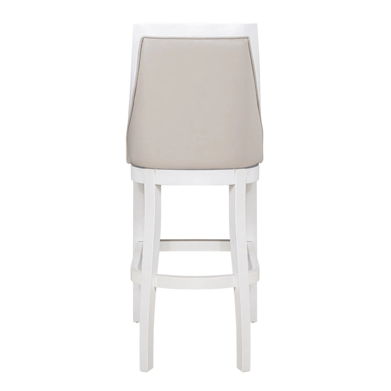 Tabouret de bar pivotant à haut dossier, blanc avec assise grise