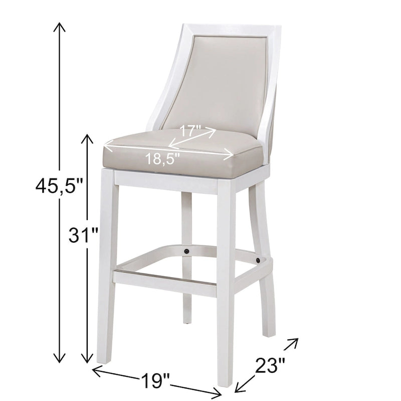 Tabouret de bar pivotant à haut dossier, blanc avec assise grise