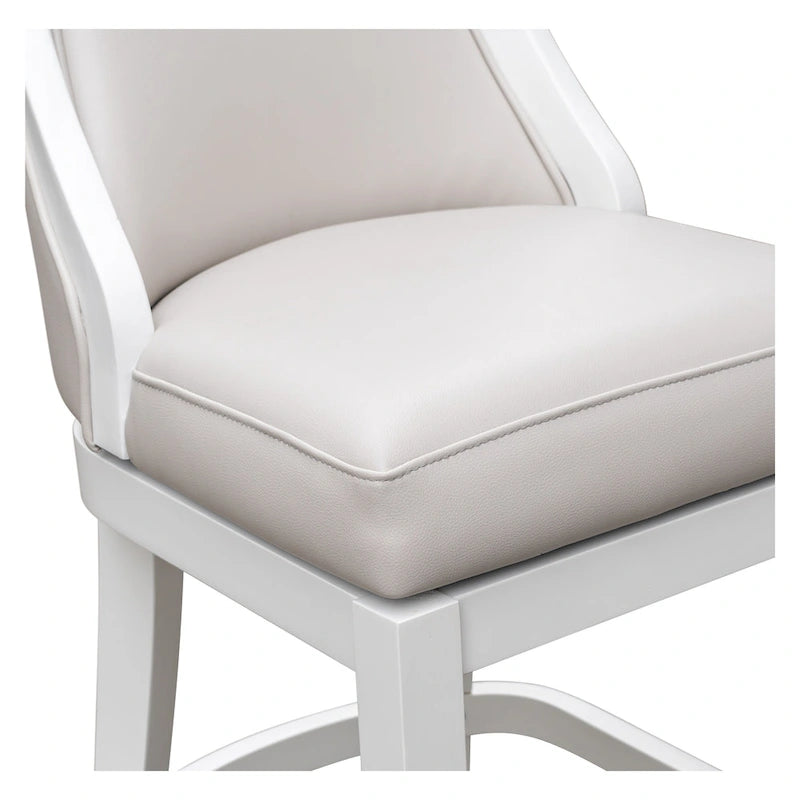 Tabouret de bar pivotant à haut dossier, blanc avec assise grise