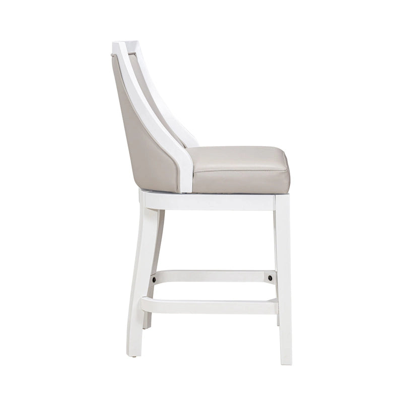 Tabouret de bar pivotant à haut dossier, blanc avec assise grise