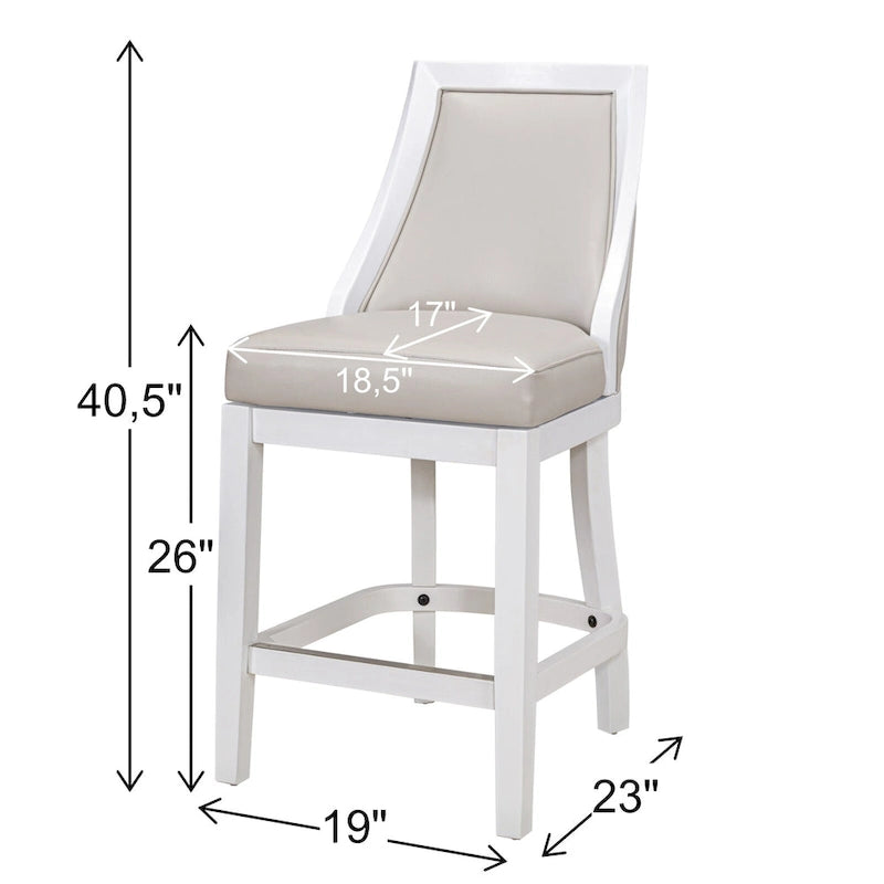 Tabouret de bar pivotant à haut dossier, blanc avec assise grise
