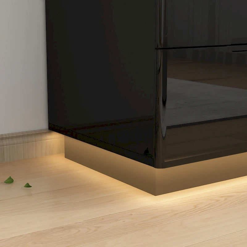 Commode 5 tiroirs avec finition haute brillance et éclairage LED