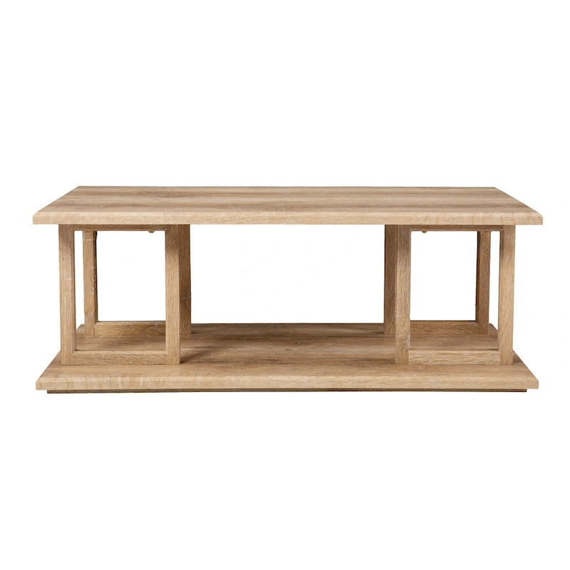 Table basse carrée en bois naturel de style transitionnel
