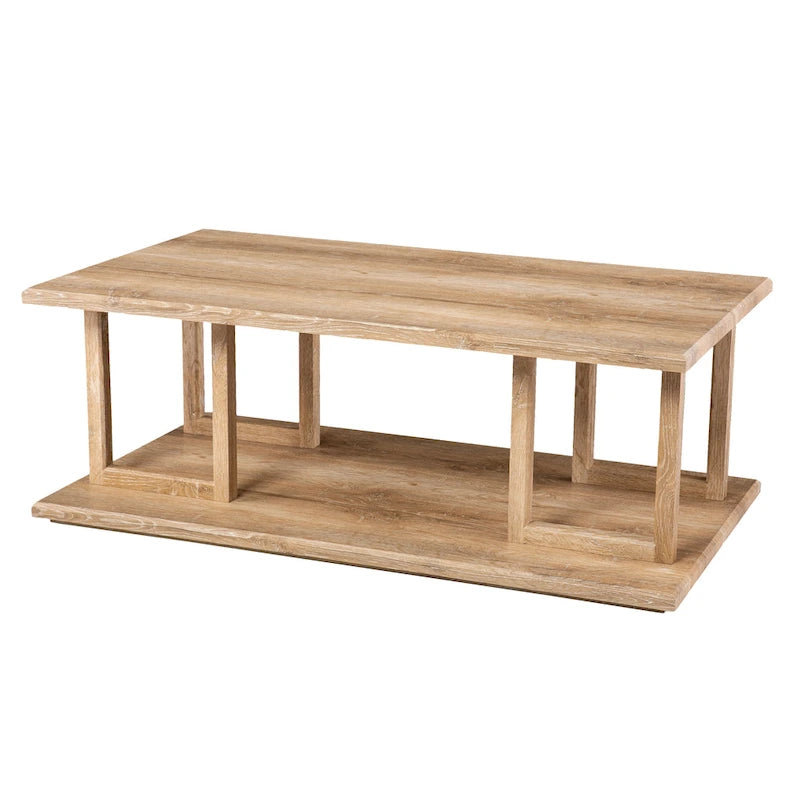 Table basse carrée en bois naturel de style transitionnel