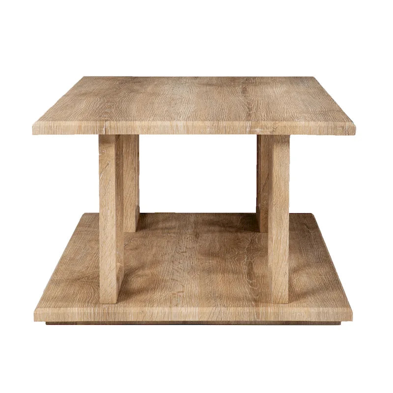 Table basse carrée en bois naturel de style transitionnel