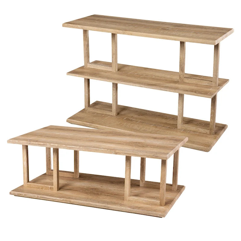 Table basse carrée en bois naturel de style transitionnel