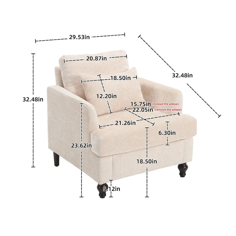 Fauteuil d'appoint rembourré moderne avec cadre en bois