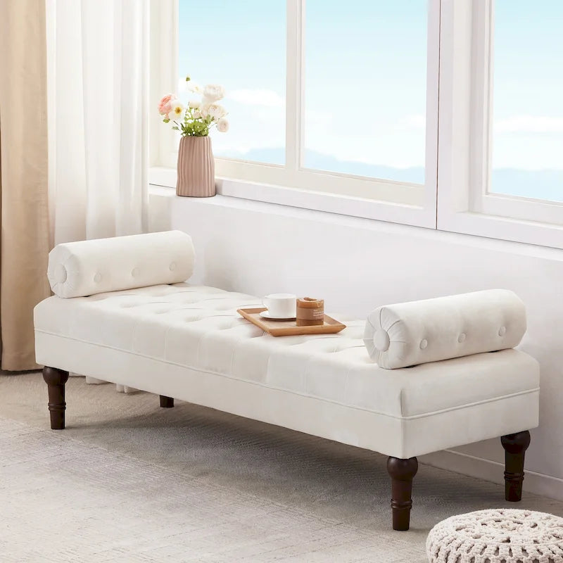 Banc capitonné en velours, 153 cm — Gris / Beige / Bleu / Rose