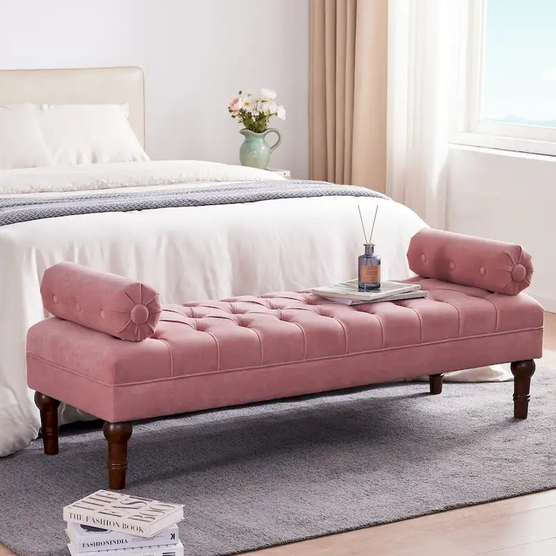Banc capitonné en velours, 153 cm — Gris / Beige / Bleu / Rose