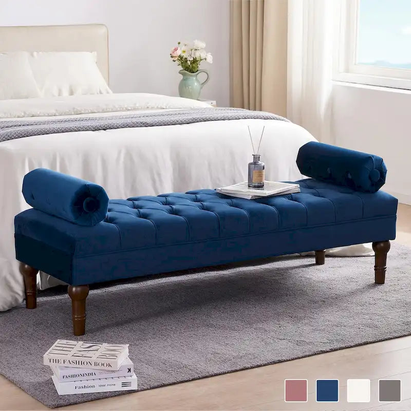 Banc capitonné en velours, 153 cm — Gris / Beige / Bleu / Rose
