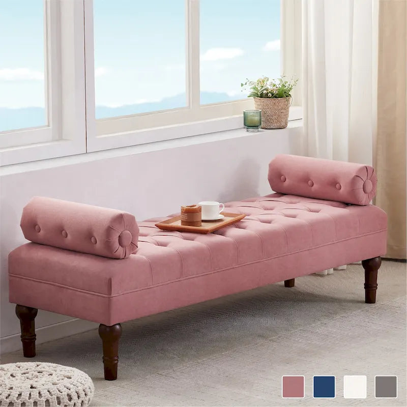 Banc capitonné en velours, 153 cm — Gris / Beige / Bleu / Rose