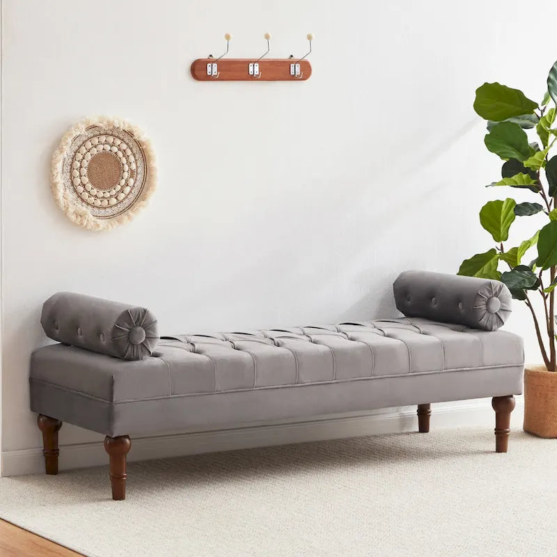 Banc capitonné en velours, 153 cm — Gris / Beige / Bleu / Rose