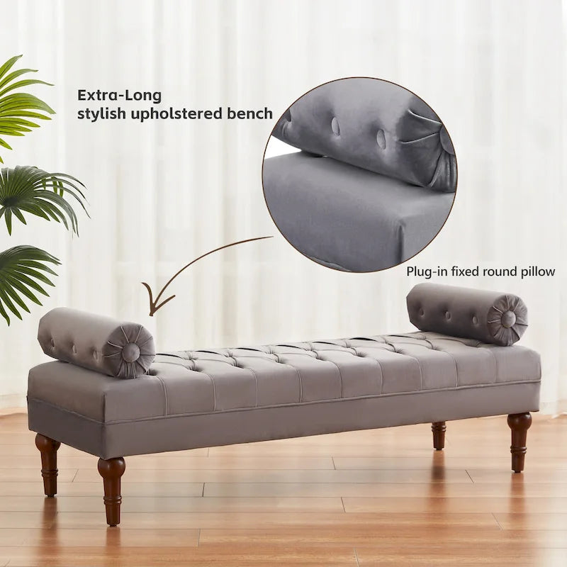 Banc capitonné en velours, 153 cm — Gris / Beige / Bleu / Rose