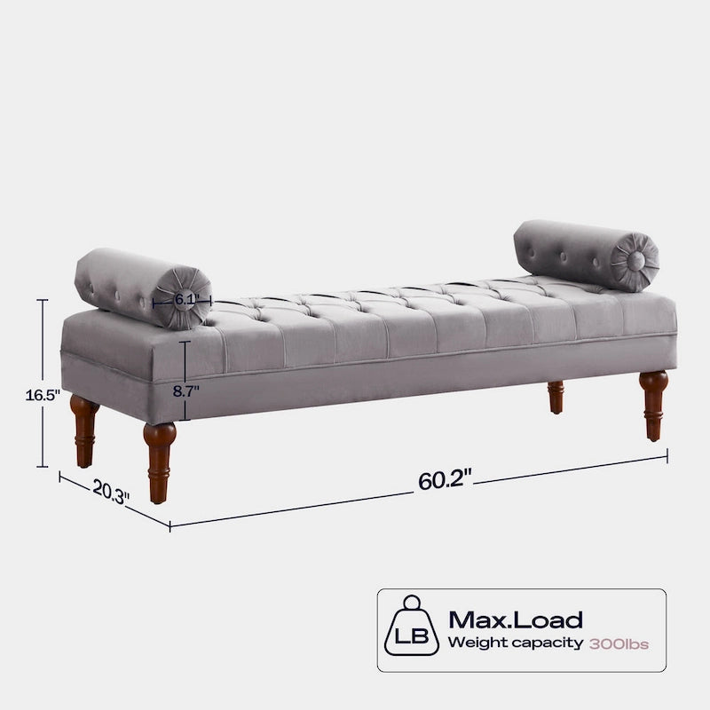 Banc capitonné en velours, 153 cm — Gris / Beige / Bleu / Rose